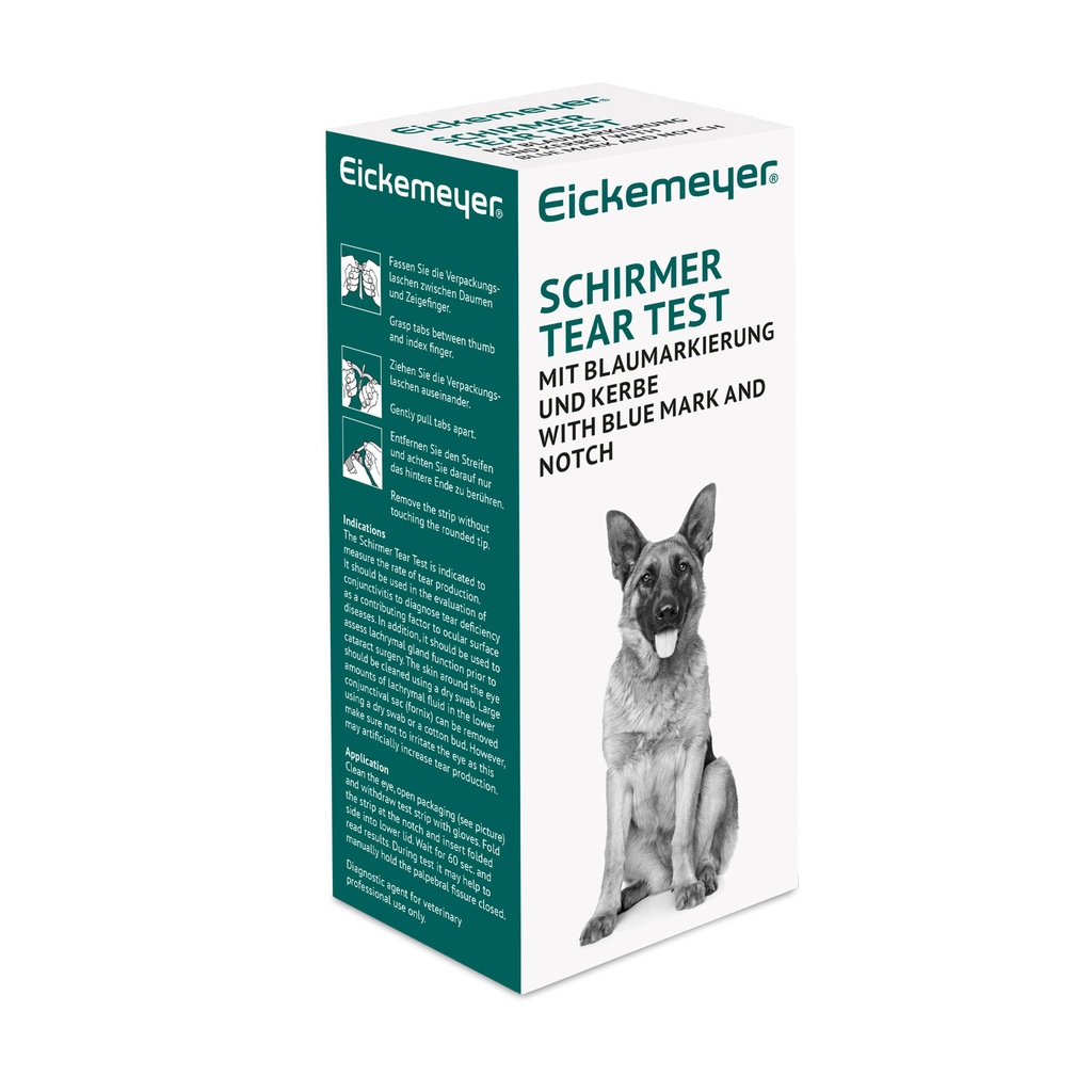 Schirmer teststrimler(blå) til øjenundersøgelser, 100 stk(pakket sterilt, enkeltvis..